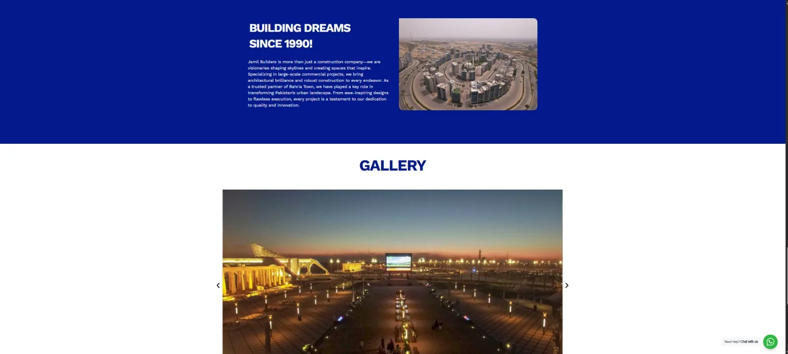 Building Dreams Since 1990 section and project gallery