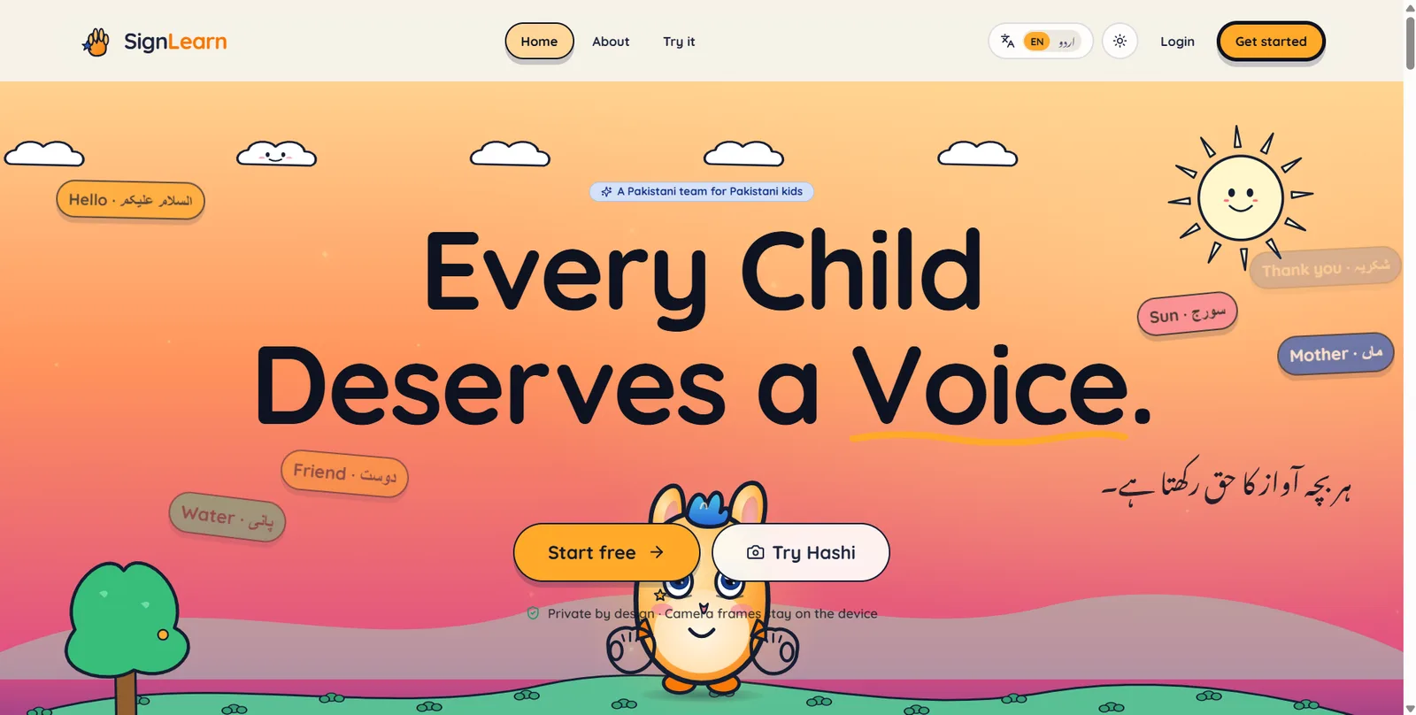 SignLearn homepage — Every Child Deserves a Voice